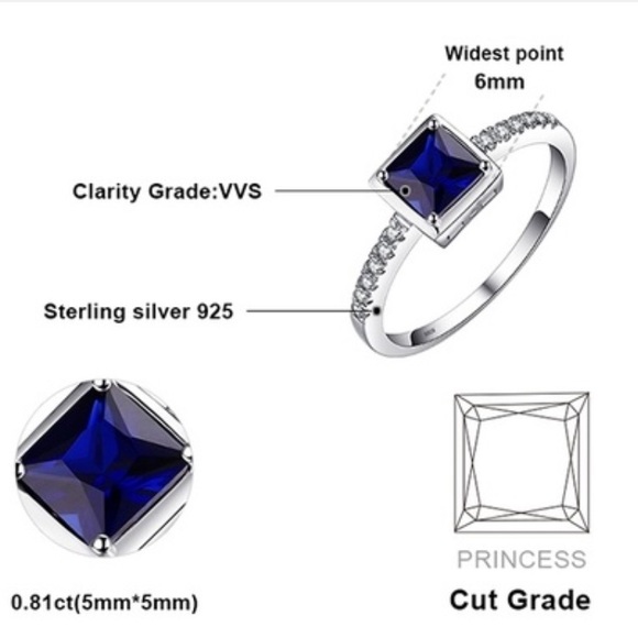 0.81ct Princess Cut Blue Sapphire - 925 Ring - Picture 3 of 4